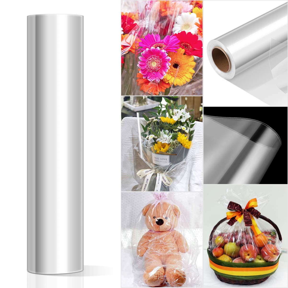 Clear Cellophane Wrap Roll: Unfolded Width 54CM Long 30M 2.5 Mil Thick Transparent Flowers Baskets Food Crystal Wrappings Paper for hampers Food Safe