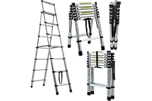 VANDISE 8FT Aluminum Ladder, 6+7 Step Extendable Ladder, EN131 Certificated, Lightweight Collapsible Ladders, Closed Size 28in, 330lb Load Capacity, Folding Telescopic Ladder for Home RV Loft