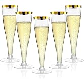 Torchero 20 Pack Champagne Flutes Plastic Wine Glasses Disposable, 4.5 Oz Gold Rim Mimosa Glasses for 2026 Engagement Wedding Birthday Bar Soccer Football Party Supplies, Bulk Toasting Cocktail Cups