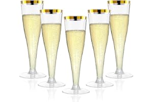 TORCHERO 20 Pack Champagne Flutes Plastic Wine Glasses Disposable, 4.5 Oz Gold Rim Mimosa Glasses for 2026 Engagement Wedding Birthday New Years Eve Christmas Party Supplies, Bulk Toasting Cocktail Cups