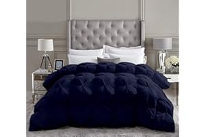 Saferay Green All-Season Luxury - Hotel Quality - Pintuck Style 100% Cotton 1-Piece Pinch Pleat Comforter with 8 Corner Tabs, 550 GSM - Machine Washable (Super King Plus 120x120, Navy Blue)