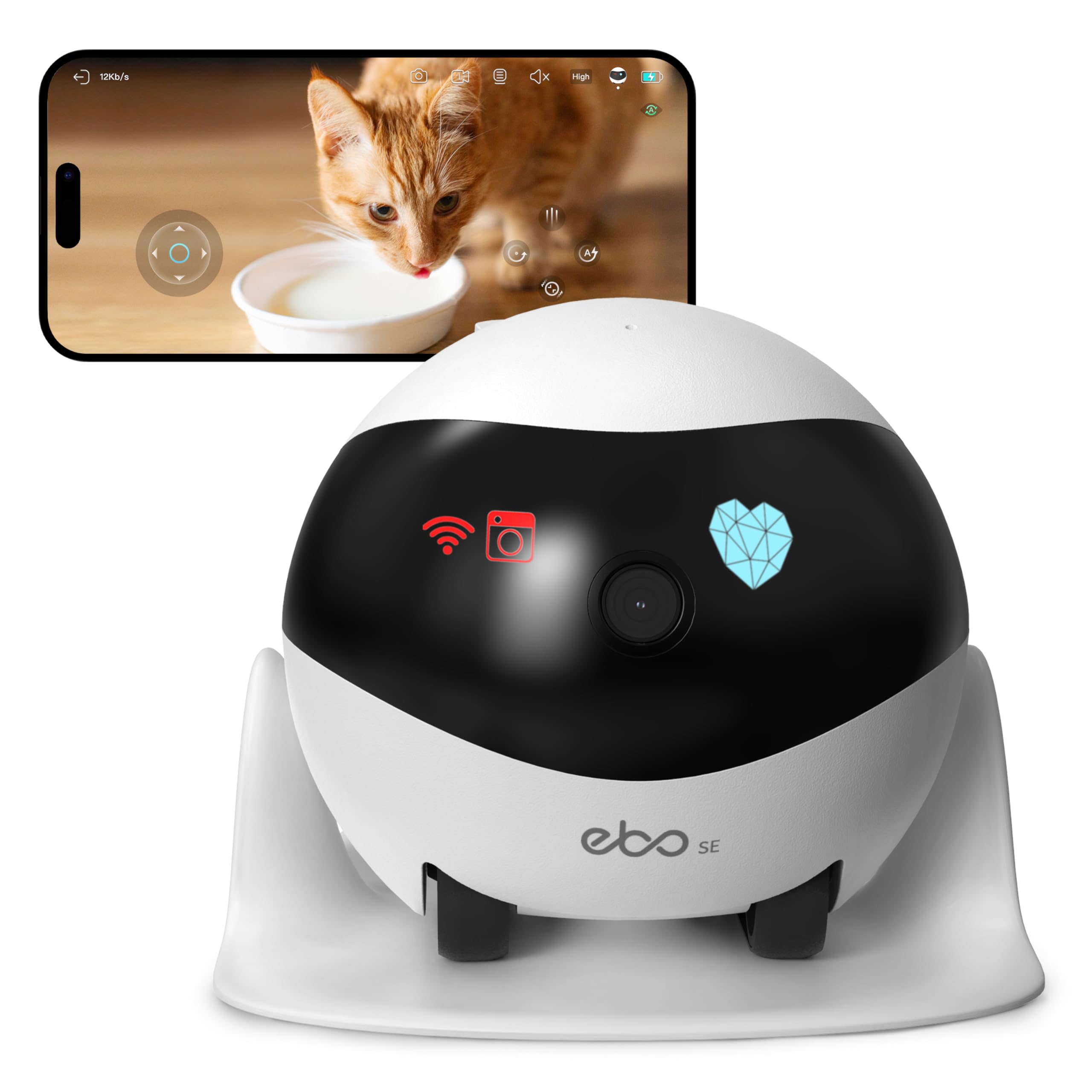 Enabot EBO SE FamilyBot,Pet Camera Home Security Camera,Movable Indoor WiFi Cam,2 Way Talk,Night Vision,1080P Video, Self Charging Rechargeable Wireless Camera for Pet/Elderly