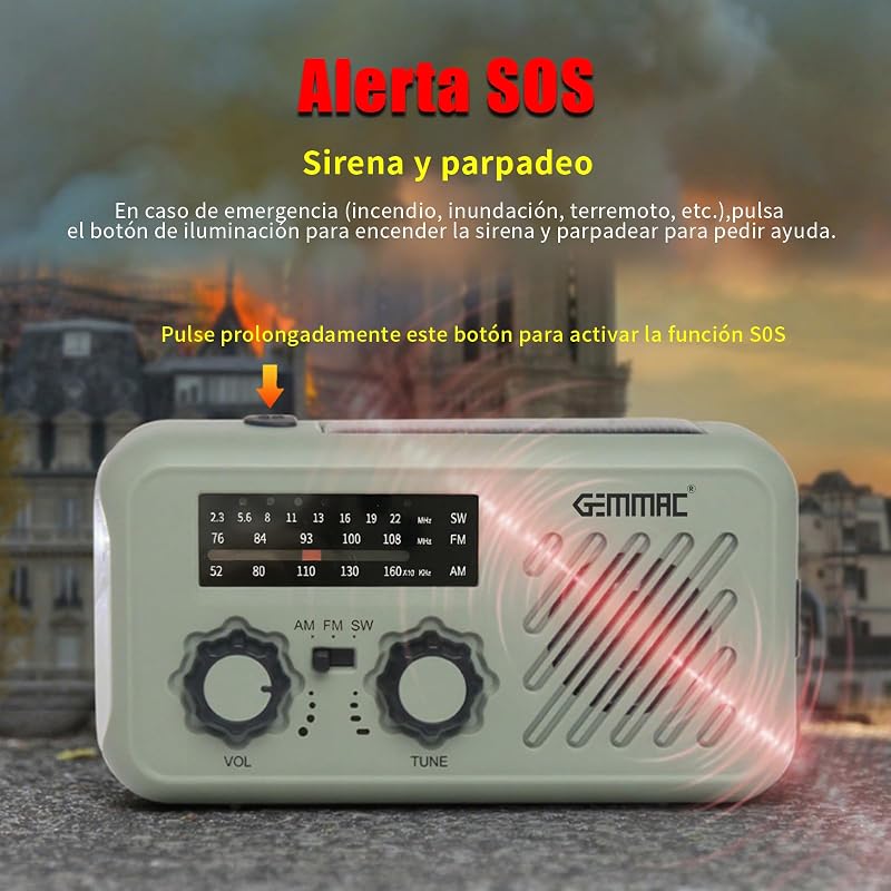 Notfall Radio, 3-Wege-Laden Emergency Radios, 2000mAh Akku Kurbelradio Solar Ladegerät Power Bank USB AM/FM-Radio mit SOS-Alarm Kopfhöreranschluss Taschenlampe, Innen Außen Camping Klein Taschenradio — Foto 6 von 7