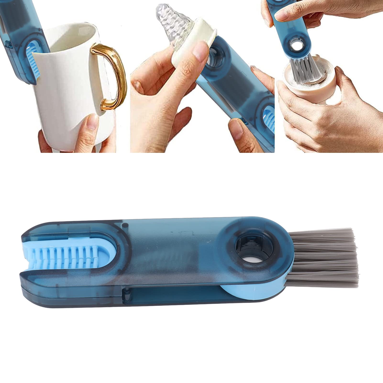 3 in 1 Cup Lid Gap Cleaning Brush Set, 3 in 1 Multifunctional Cleaning Brush, Mini Crevice Cleaning Brushes for Water Bottle Glass Insulation Cup Cover, Home Cleaning Tools (Blue)