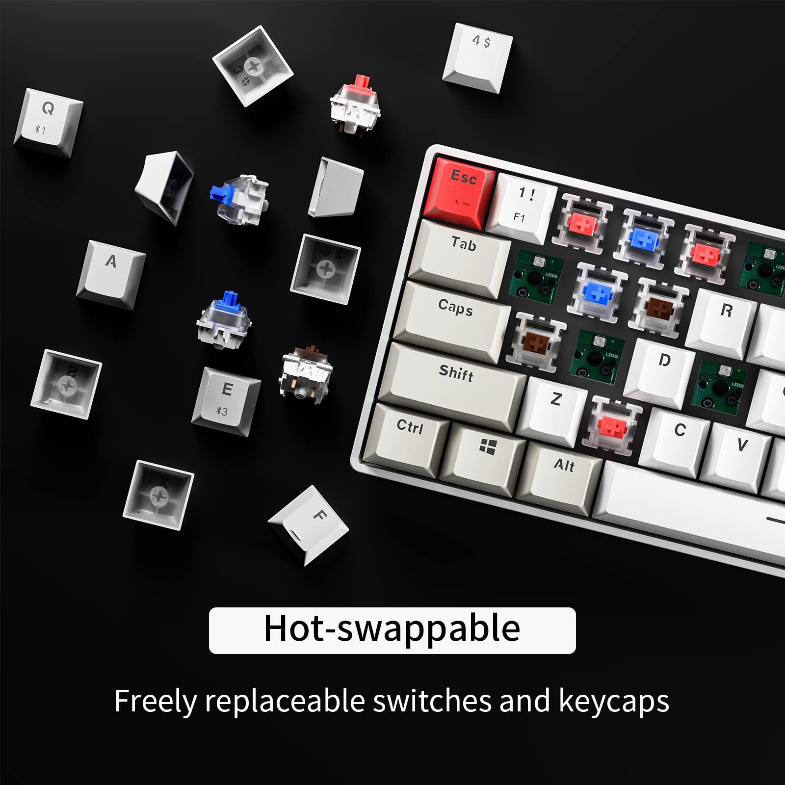 Newmen GM610 60% Mechanical Keyboard,Type-C/Bluetooth Keyboard with RGB Backlit, Hot-Swappable 61 Keys Compact Mechanical Keyboard for Mac/PC Gamer, Travel, Easy to Carry on Business Trip（red）