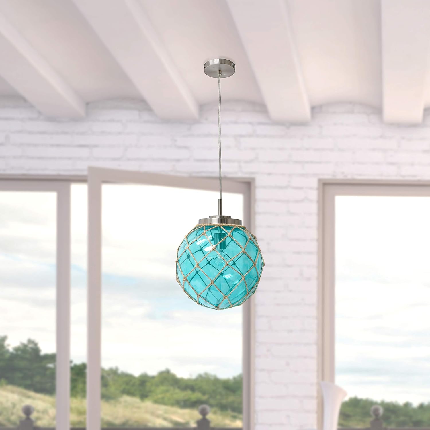 Elegant Designs PT1003-AQU Nautical Ceiling Light Pendant, Aqua
