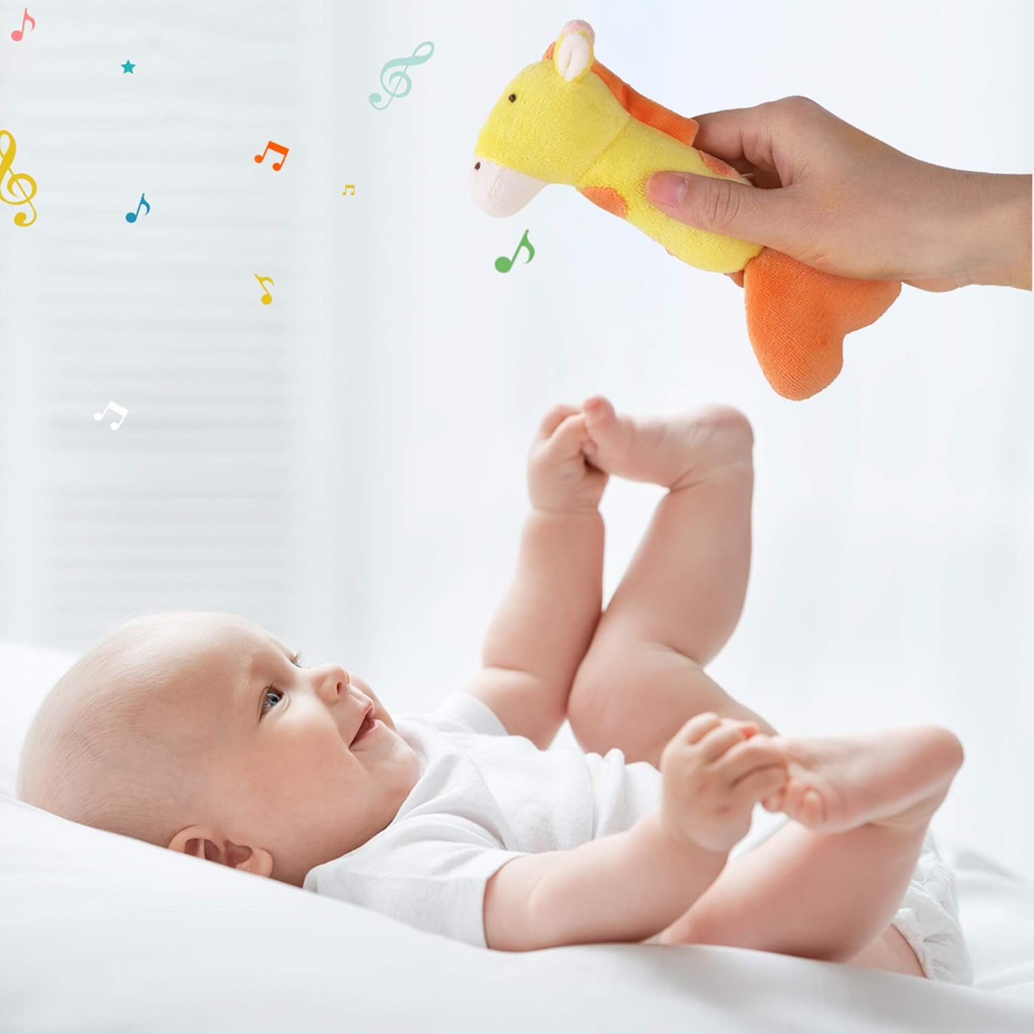 iPlay, iLearn 4 Plush Baby Soft Rattle Set, Hand Grab Sensory Toys, Organic Teether and Shaker, Farm Stuffed Animals, Shower Gifts for 2, 3, 6, 9, 12, 18 Month Olds Newborn, Infant, Toddler, Boy, Girl: Toys & Games