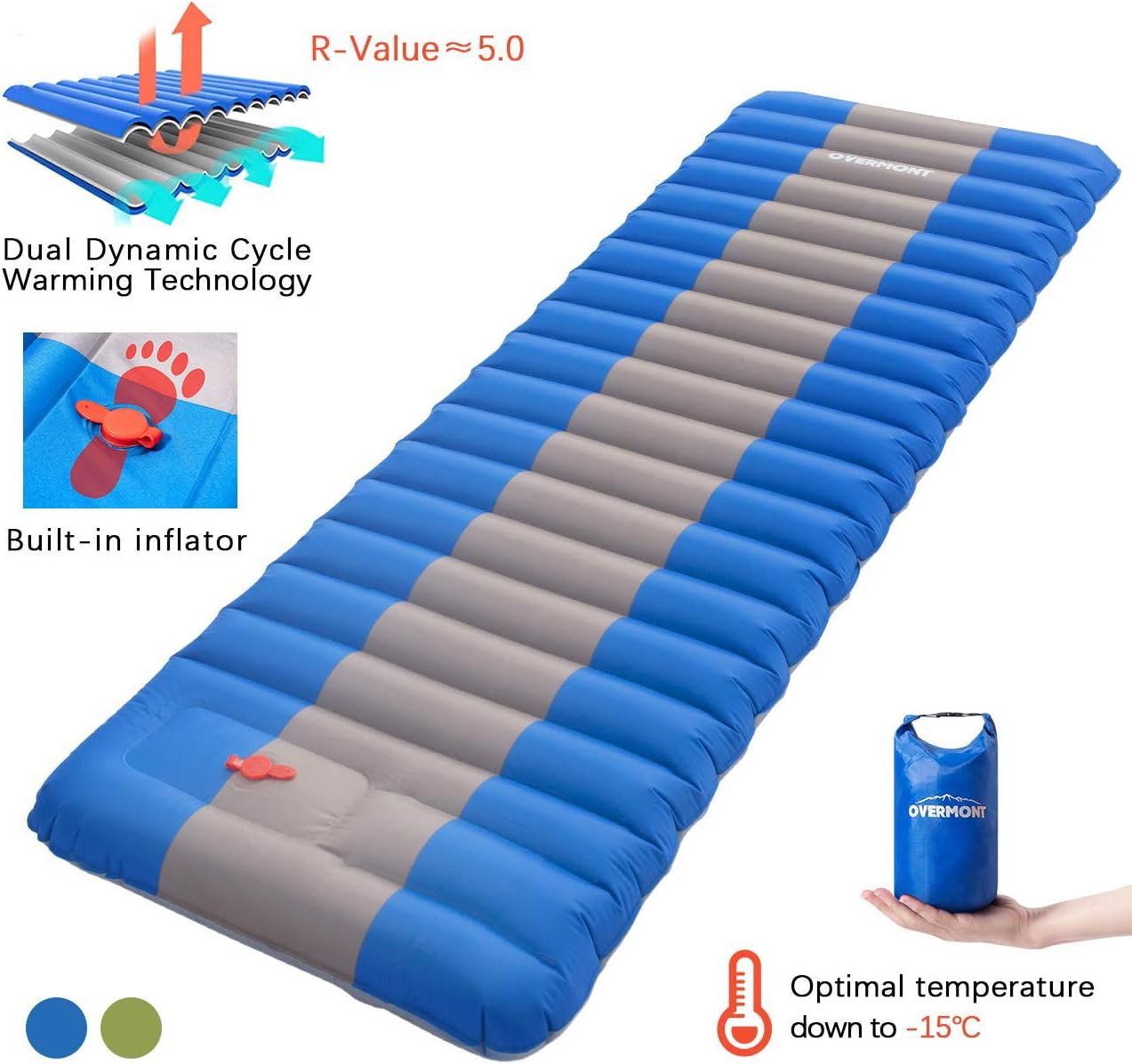 Overmont Inflatable Sleeping Pad Built in Pump 12cm Extra Thickness Self-Inflating Mats Camping Tent Mattress Waterproof Comfortable Compact Air Mat for Backpacking Travel Hiking