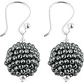 CRYSTALINES Natural Hematite Gemstone Hoop Earrings | Handmade Crochet Silver Jewelry | Microfaceted Beaded Boho Earrings | Chakra Healing Crystal | Minimalist Stone Earrings | Gift for Her