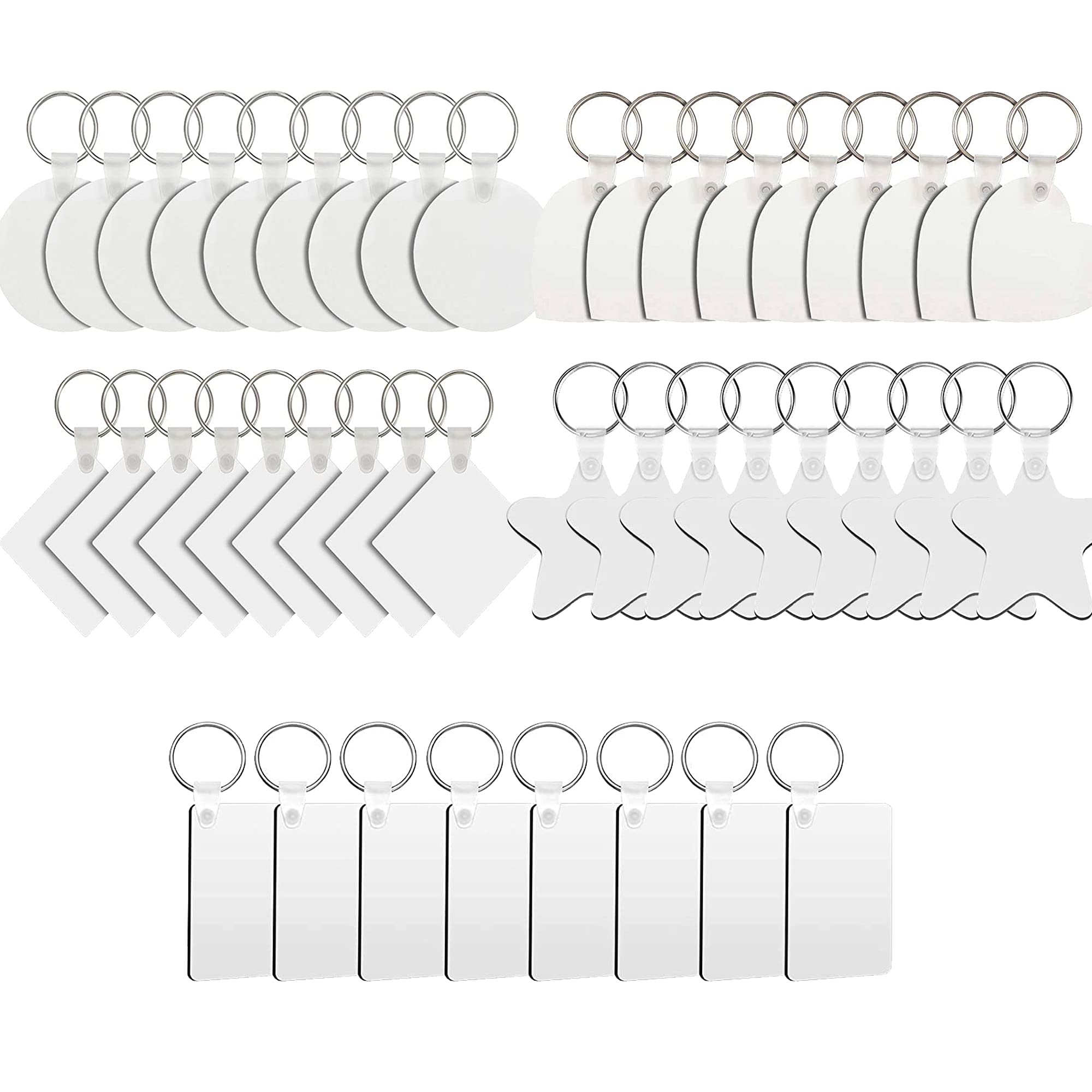 Allazone 50 PCS Sublimation Blanks, 5 Shapes Heat Transfer Double-Sided, Blank Sublimation Keychains for DIY Craft Supplies