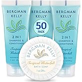 BERGMAN KELLY Round Soap Bars, 2in1 Shampoo & Conditioner 2-Piece Set (Tropical Waterfall, 1 oz each, 100 pc), Delight Your Guests with Revitalizing & Refreshing Sanitary Toiletries & Hotel Amenities