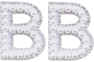 SOYCEV 2PCS White Pearl Iron on Letter Patches Rhinestone Letter Patches Sequin Letter Patches Sparkly Letter Patches for Backpacks Clothing (B)
