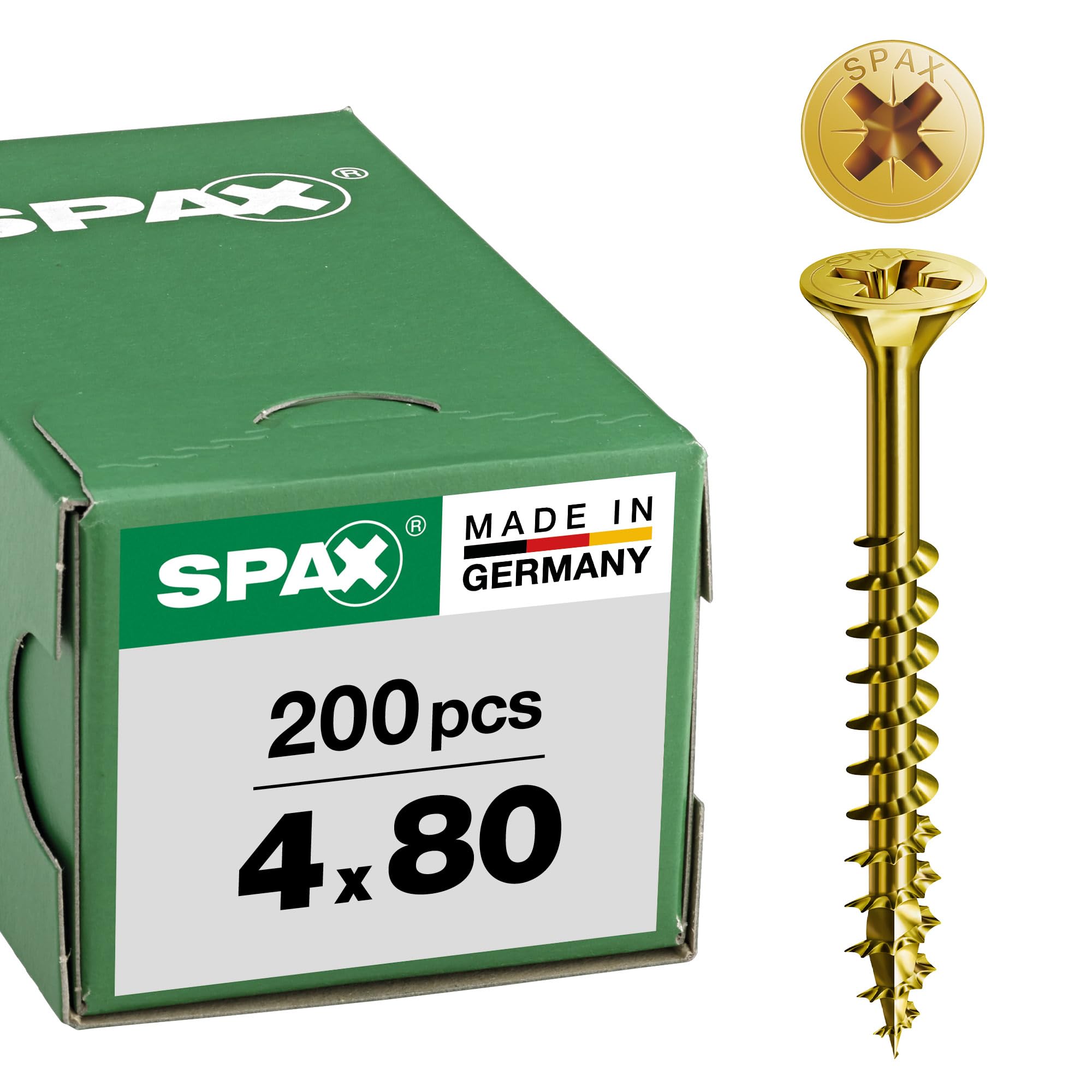 Spax screws with countersunk head Z with Partially Threaded 4 x 80, galvanasiert Galvanised Yellow Chromated Pack of 200-0 / 1034 / 021 / 4.0 / 80 / 01 — image 1