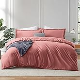 Hearth & Harbor Pink Clay Duvet Cover Queen Size - 3 Piece Soft Double Brushed Bedding Set - Includes 1 Queen Duvet Cover with Button Closure 90x90 inches and 2 Pillow Shams