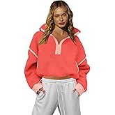 LAMISSCHE Half Zip Sweatshirt Women Oversized Sherpa Jacket V Neck Fleece Pullover Hoodie with Pockets