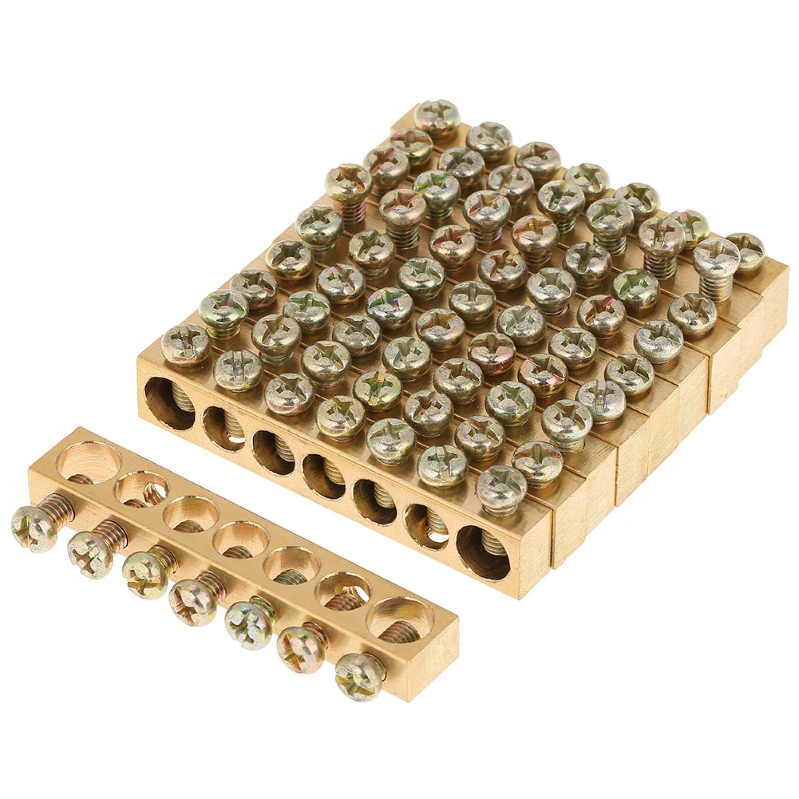 10Pcs 7-Hole Electrical Distribution Wire Screw Terminal Brass Ground Neutral Bar Used for PE30 Distribution Box, Distribution Cabinet