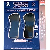 Copper Fit Elite Knee Compression Sleeve Knee Brace 2-Pack, Black (Small/Medium 12"-16")