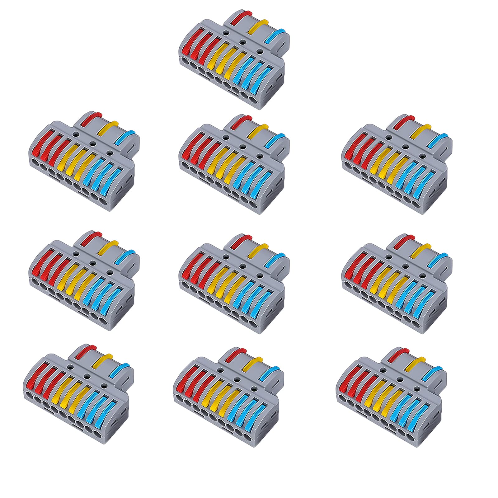 10PCS Fast Wire Connector Universal Wiring Cable Connector Push-in Conductor Terminal Block Quick Wiring Electrical Connectors 3 in 9 Out