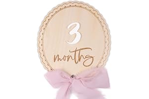 OENIZI Daisy 3D Baby Monthly Milestone, Wooden Baby Milestone Signs, Monthly Milestone Wood Discs, Baby Milestone Discs (Ribbon)