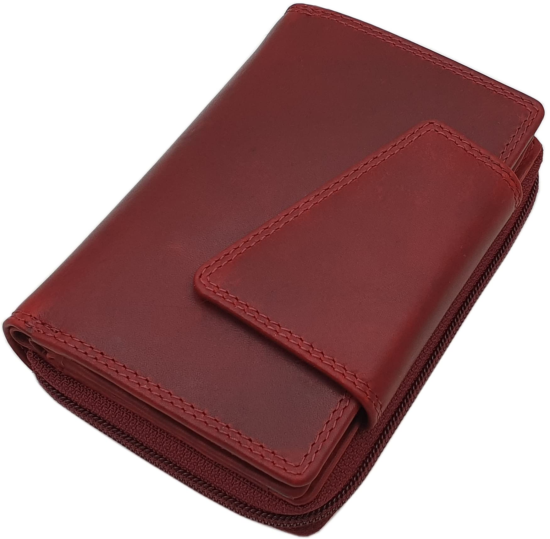 Genuine Cowhide Leather Women's Wallet / Purse / Purse in Portrait Format with Butterfly Motif or without Motif with RFID & NFC Protection, Without motif/cherry red, standard size, Modern