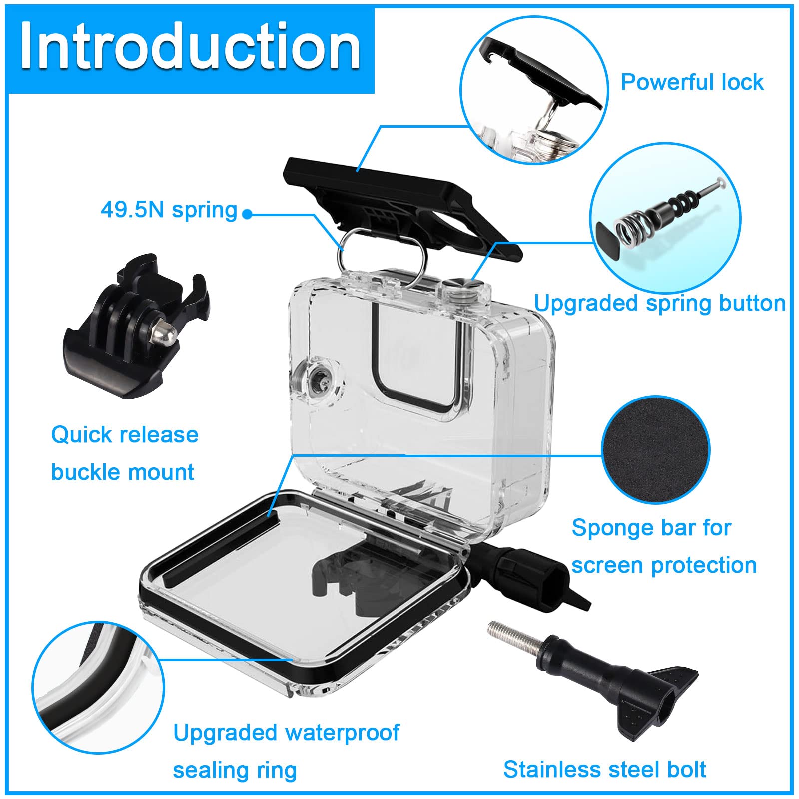 for Gopro Hero 8 Black Accessories Waterproof Protection Housing Case Diving 60M Protective for Gopro Hero 8 Sports Camera, IP68