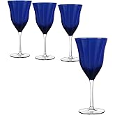 QUALIA Meridian Blue Wine Glasses Set of 4, Cobalt Blue Goblets Glassware, Colored Wine Glasses with Optic Effect, 14 oz Lead-Free Crystal Glass, Colored Glassware, Birthday Gifts For Women,