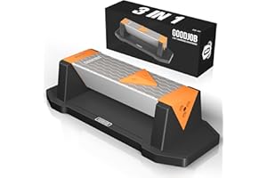 Goodjob Diamond Sharpening Stone 3 Side Grit 400/1000/8000 Premium Industrial Diamond & Ceramic Whetstone Knife Sharpener Suitable for Steel of any Hardness with Angle Guide and Non-Slip Base (GB-3D)