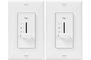 ENERLITES 3 Speed Decora in Wall Ceiling Fan Control, Slide Switch, 120VAC, 2.5A, Single-Pole, Neutral Wire NOT Required, 17000-F3-W2P, White, 2 Pack