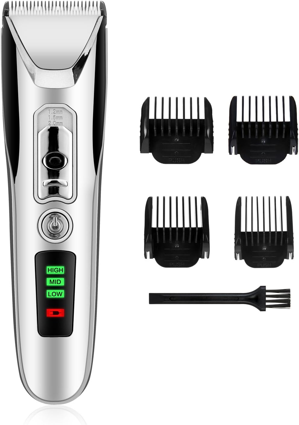 Cordless Hair Clipper for Men, Electric Hair Trimmer Haircut Machine Cutter with 4 Combs Attachments, Professional Low Noise Rechargeable-Silver