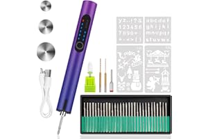 TUBINOONE Engraving Pen with LED Light, Electric Engraving Pen with 37 Bits, USB Rechargeable Cordless Engraving Machine, Portable DIY Rotary Engraver for Jewelry Wood Glass Stone Carving (Purple)