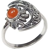 Myhealingworld Crescent Moon And Sun Carnelian Round 925 Sterling Silver Carnelian Ring Jewelry for Good Luck Promise Ring Vintage Ring Birthday Gift Gift For Her