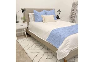 ABP COLLECTION Bed Runners - 100% Cotton 800 Thread Count Pinch Pleated Bed Runner - Luxury Pinch Pleated Bed Runner, Hotel Quality Modern Pinch Pleated Bed Runner King Size, Light Blue