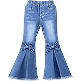 WDIRARA Toddler Girl's High Waisted Bow Front Bell Bottom Jeans Flare Leg Denim Pants