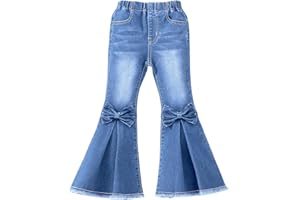 WDIRARA Toddler Girl's High Waisted Bow Front Bell Bottom Jeans Flare Leg Denim Pants