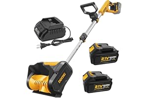 XGOLD DEVONIC Cordless Snow Shovel,21 Volt 13 Inch 4-Ah Snow Thrower,Snow Blower with Adjustable Front Handle&Telescopic Pole and 2 Batteries.Width 6". Depth,12",16.8FT Throw Distance