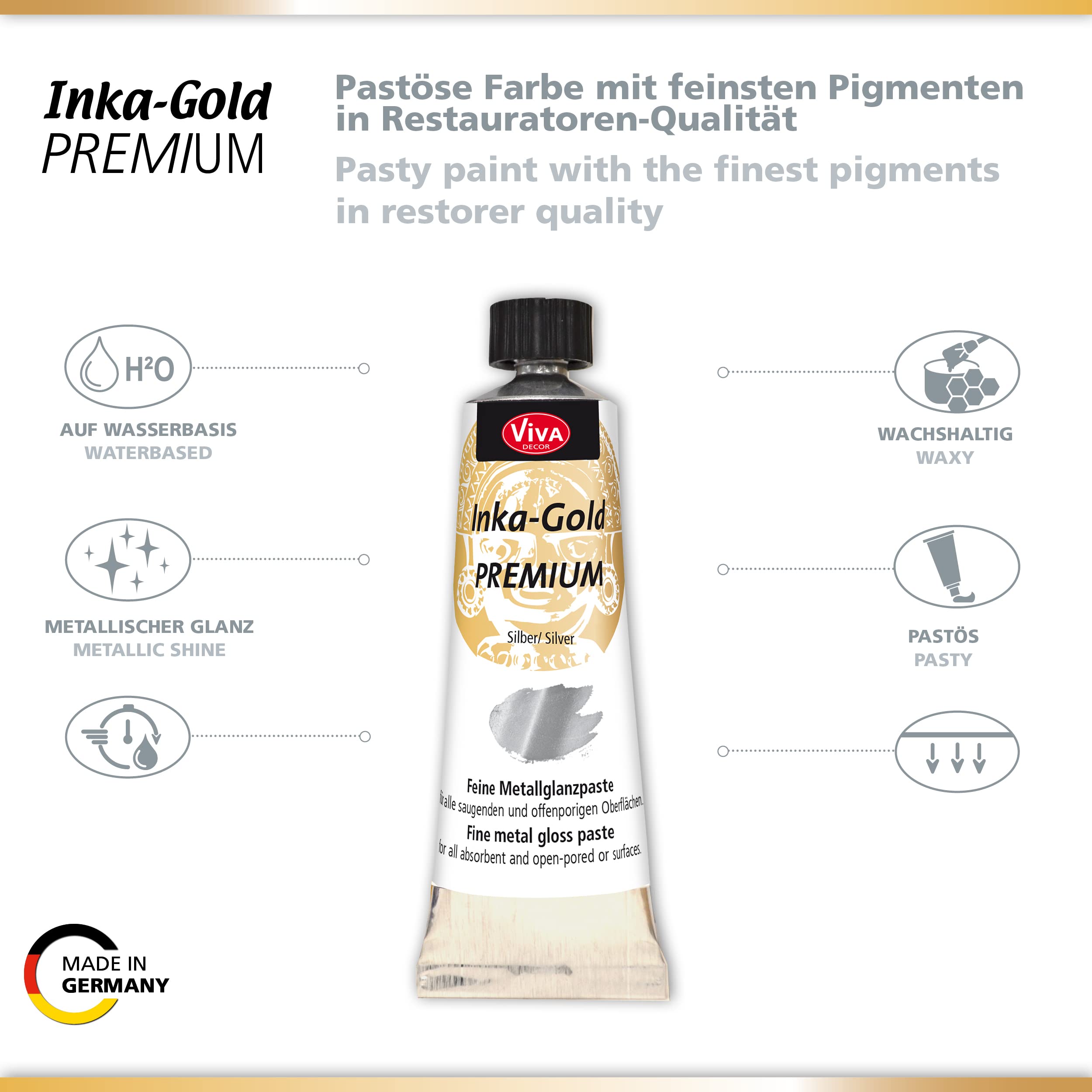 Viva Decor Inka Gold Premium Gilding Wax (902 Silver, 1,41 oz) Metallic Acrylic Paint - Craft Paint Set - Effect Paints - Craft Paints Acrylic Sets - Apply, Polish - Done! - Made in Germany