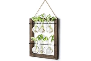 Mkono Propagation Station Wall Hanging Glass Planter, Flower Bulb Vase Plant Terrarium with Retro Wooden Stand Double Layer for Hydroponics Plants Home Garden Office Decor