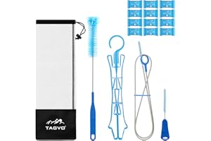 TAGVO Hydration Bladder Cleaning Kit, 6 in 1 Water Bladder Cleaner Set - 3 Brushes, Collapsible Hanger, 12 Cleaning Tablets & Carry Pouch, Water Reservoir Backpack Cleaning Tools