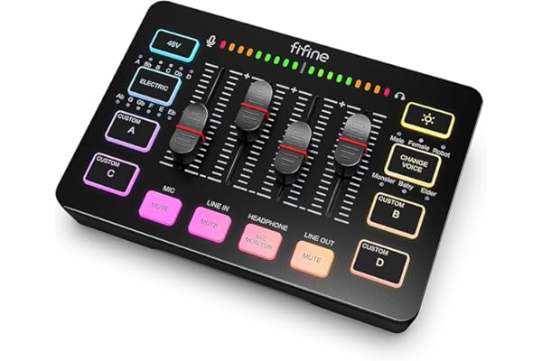 FIFINE Gaming Audio Mixer, Streaming RGB PC Mixer with XLR Microphone Interface, Individual Control, Volume Fader, Mute Button, 48V Phantom Power, for Podcast/Recording/Vocal/Game Voice-AmpliGame SC3