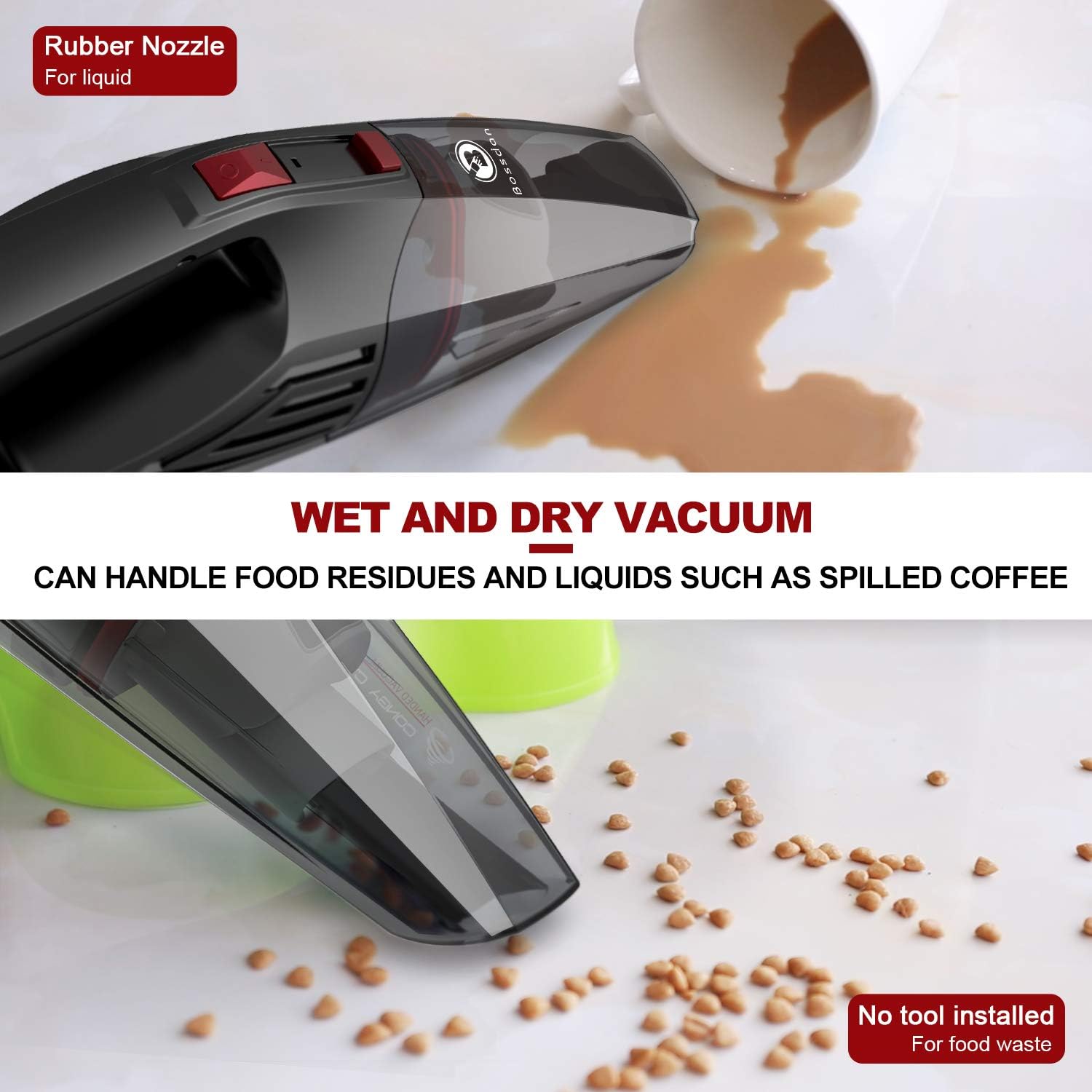 Bossdan Handheld Vacuum, Cordless and Portable Vacuum, 8Kpa Hand Vacuum with Powerful Suction, Wet and Dry use: Home & Kitchen