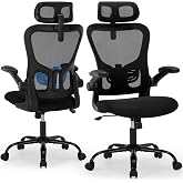 Office Chair Ergonomic Desk Chair High Back Mesh Computer Chair with Adjustable Lumbar Support &amp; Headrest, Flip-Up Armrests, 300lbs Capacity 360 Swivel Chair for Home Office, Black