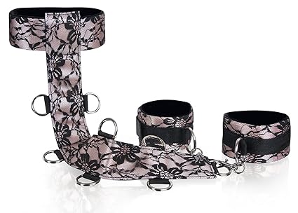 Deluxe Hals & Handfesseln Set Liebesschnüre mit edler Spitzenverzierung, inklusive Augenschal & Fesselanleitung