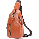 Genuine Leather Sling Bag Mens Crossbody Backpack Hiking Casual Daypack Shoulder Chest Bag with USB Charging Port