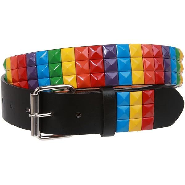 Multi-Color Studded Belt Rainbow Punk (Small (30-32)) at  display picture 3