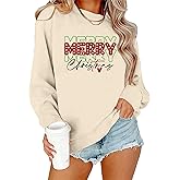 Christmas Tree Sweatshirt for Women : Merry Christmas Graphic Sweater Xmas Holiday Long Sleeve Pullover Tee Top