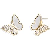 Sonateomber Gold CZ Butterfly Stud Dangle Earrings for Women, Trendy Rhinestone Opal Hypoallergenic Earring Prom Wedding Fashion Accessories Jewelry Gift