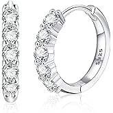 Moissanite Huggie Earrings for Women, 0.6CT D Color VVSI Clarity Round Cut Hoop Earrings 18k White Gold Plated 925 Sterling Silver (12, Hoop)