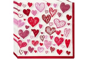 HAIKING Heart Napkins Tissue, 20 PCS Square Red Heart Cocktail Napkins Paper for Valentine's Party Anniversary, Wedding, Dati