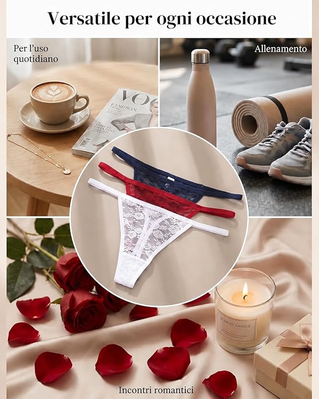 Set di 6 Perizomi Sexy, Set Tanga, Biancheria Intima da Donna, Biancheria Intima in Pizzo, Biancheria Intima Femminile Delicata, Hipster, Perizomi Sexy per Donne, Confezione Multipla, S