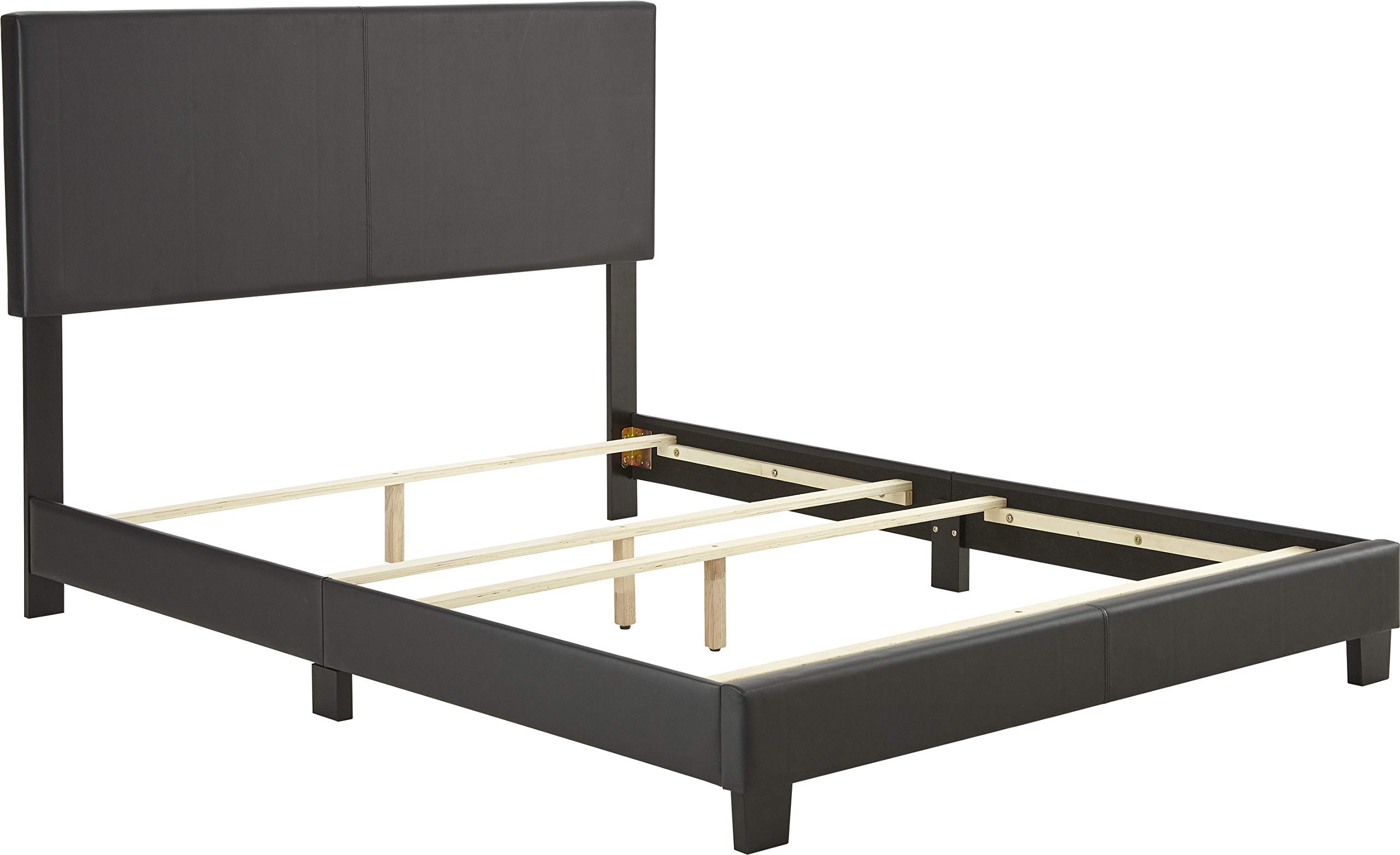 Boyd Sleep ERFAUNABEK Montana Upholstered Platform Bed Frame with Headboard: Faux Leather, Black, King